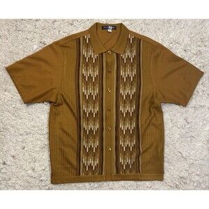 Men’s Michael Irving Brown Short Sleeve Button Down Shirt Size Large